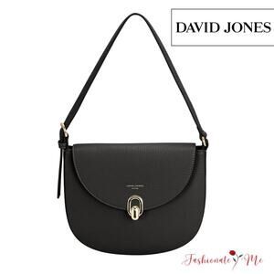 David Jones PU Leather Metal Buckle Adjustable Strap Shoulder Bag | Black